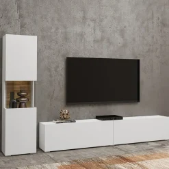 Garnero Arredamenti Parete Attrezzata A Terra|Pareti Attrezzate-Parete attrezzata 226x140h cm bianco rovere Fusion 1 Bianco Opaco