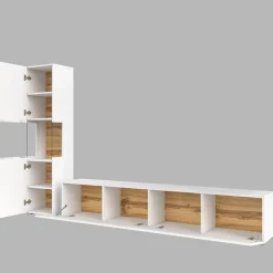 Garnero Arredamenti Parete Attrezzata A Terra|Pareti Attrezzate-Parete attrezzata 226x140h cm bianco rovere Fusion 1 Bianco Opaco