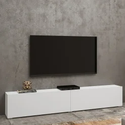 Garnero Arredamenti Parete Attrezzata A Terra|Pareti Attrezzate-Parete attrezzata 226x140h cm bianco rovere Fusion 1 Bianco Opaco