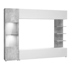 Garnero Arredamenti Parete Attrezzata A Terra|Pareti Attrezzate-Parete attrezzata 250x187h cm con led bianco cemento Gracia