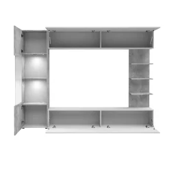 Garnero Arredamenti Parete Attrezzata A Terra|Pareti Attrezzate-Parete attrezzata 250x187h cm con led bianco cemento Gracia