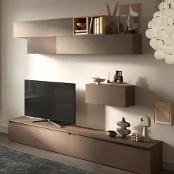 Garnero Arredamenti Parete Attrezzata A Terra|Pareti Attrezzate-Parete attrezzata 276x190h cm design moderno tortora marrone rovere Sunset 42