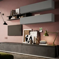 Garnero Arredamenti Parete Attrezzata A Terra|Pareti Attrezzate-Parete attrezzata 276x190h cm design moderno grigio antracite Sunset 21 Grigio - Ossido