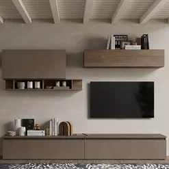 Garnero Arredamenti Parete Attrezzata A Terra|Pareti Attrezzate-Parete attrezzata 276x190h cm design rovere marrone scuro Sunset 27 Marrone - Noce