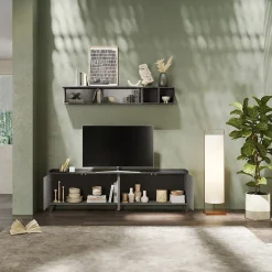 Garnero Arredamenti Parete Attrezzata A Terra|Pareti Attrezzate-Parete attrezzata 241x165h cm grigio scuro antracite Jonson Ossido - Grigio