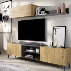 Garnero Arredamenti Mobile Tv Basso|Parete Attrezzata A Terra-Parete attrezzata 182x160h cm legno rovere grafite German