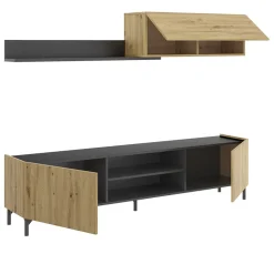 Garnero Arredamenti Mobile Tv Basso|Parete Attrezzata A Terra-Parete attrezzata 182x160h cm legno rovere grafite German