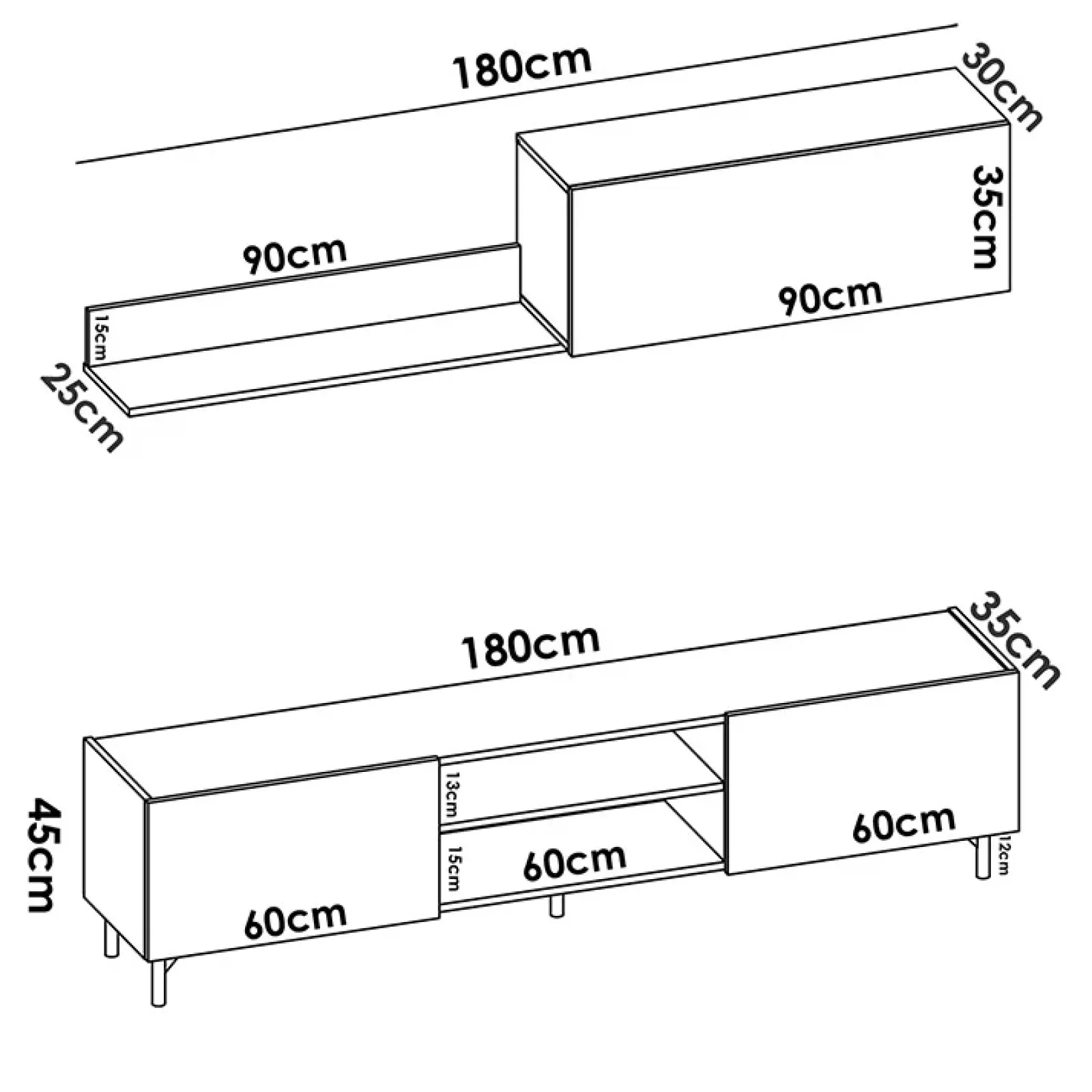 Garnero Arredamenti Mobile Tv Basso|Parete Attrezzata A Terra-Parete attrezzata 182x160h cm legno rovere grafite German