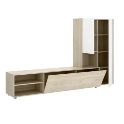 Garnero Arredamenti Mobile Tv Basso|Pareti Attrezzate-Parete attrezzata 227x241h cm legno rovere bianco Gallego