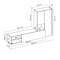 Garnero Arredamenti Mobile Tv Basso|Pareti Attrezzate-Parete attrezzata 227x241h cm legno rovere bianco Gallego