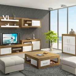 Garnero Arredamenti Parete Attrezzata A Terra|Pareti Attrezzate-Parete attrezzata 240x172,5h cm larice bianco lucido Susan Gihome® Rovere - Bianco Lucido