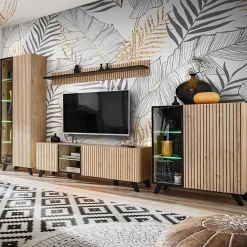 Garnero Arredamenti Pareti Attrezzate-Parete attrezzata 340x192h cm moderna noce con stampa nera Mendes 2