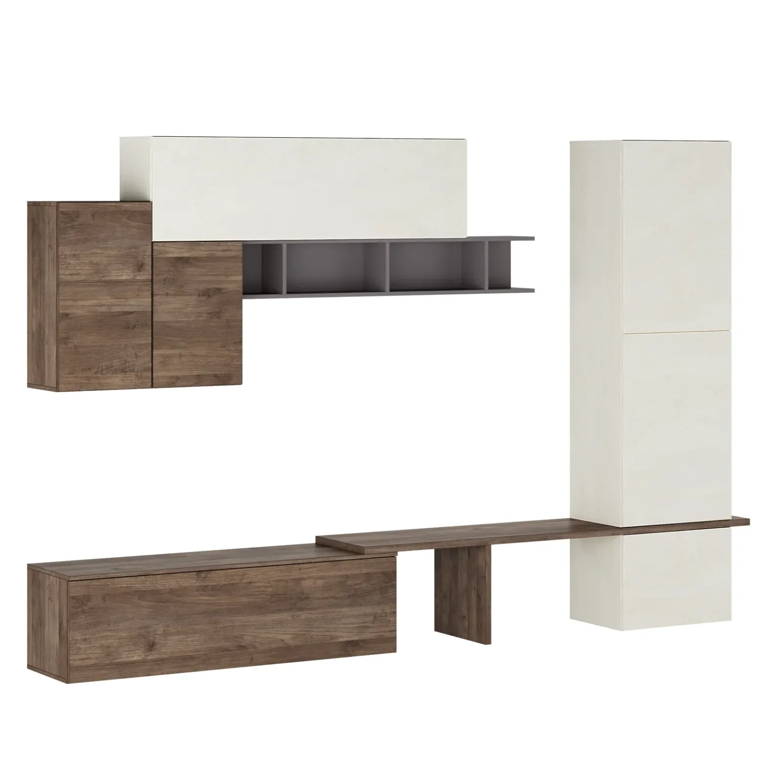 Garnero Arredamenti Parete Attrezzata A Terra|Pareti Attrezzate-Parete attrezzata 300x223h cm moderna soggiorno noce bianco Britto