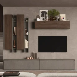 Garnero Arredamenti Parete Attrezzata A Terra|Pareti Attrezzate-Parete attrezzata 276x210h cm moderna tortota rovere scuro Sunset 4 Tortora - Noce