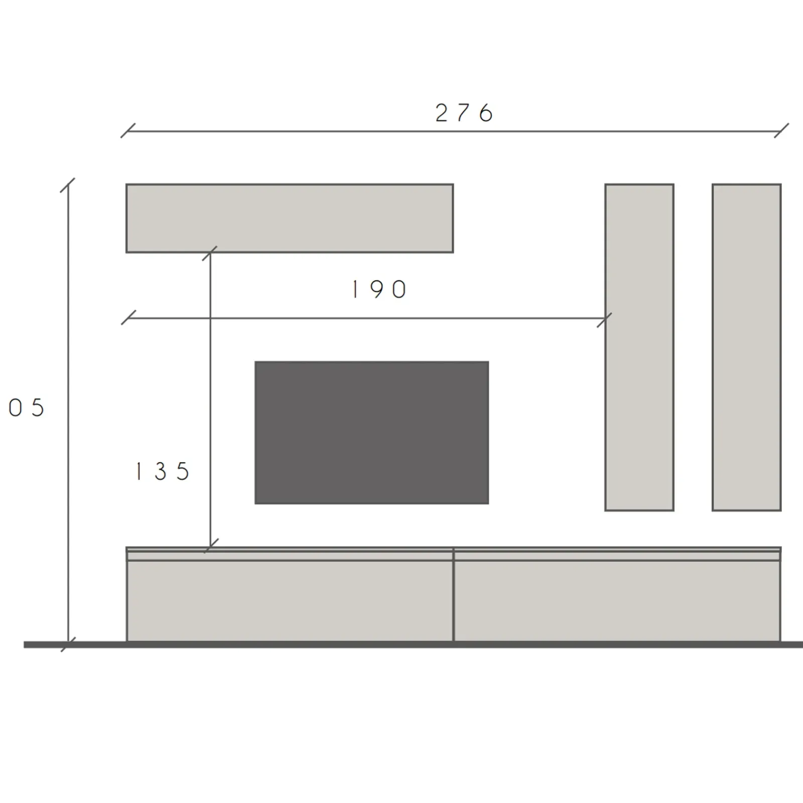 Garnero Arredamenti Parete Attrezzata A Terra|Pareti Attrezzate-Parete attrezzata 276x205h cm moderna beige rovere scuro Sunset 80