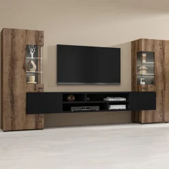 Garnero Arredamenti Pareti Attrezzate-Parete attrezzata 270x143h cm moderna rovere scuro nero Maserati Rovere Rustico - Nero opaco