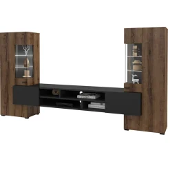 Garnero Arredamenti Pareti Attrezzate-Parete attrezzata 270x143h cm moderna rovere scuro nero Maserati Rovere Rustico - Nero opaco