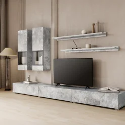 Garnero Arredamenti Parete Attrezzata A Terra|Pareti Attrezzate-Parete attrezzata 270x176h cm moderna grigio Emotion Gihome® Cemento