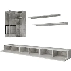 Garnero Arredamenti Parete Attrezzata A Terra|Pareti Attrezzate-Parete attrezzata 270x176h cm moderna grigio Emotion Gihome® Cemento