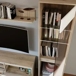 Garnero Arredamenti Parete Attrezzata A Terra|Pareti Attrezzate-Parete attrezzata 260x181h cm moderna bianco opaco rovere sonoma Himal