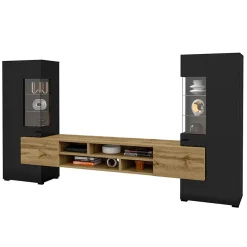 Garnero Arredamenti Parete Attrezzata A Terra|Pareti Attrezzate-Parete attrezzata 270x143h cm moderna nero rovere chiaro Maserati Rovere - Nero opaco