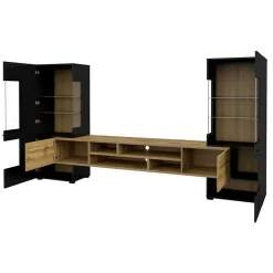 Garnero Arredamenti Parete Attrezzata A Terra|Pareti Attrezzate-Parete attrezzata 270x143h cm moderna nero rovere chiaro Maserati Rovere - Nero opaco