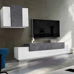 Garnero Arredamenti Parete Attrezzata A Terra|Pareti Attrezzate-Parete attrezzata 240x180h cm moderna bianco ossido Milos Gihome® Ossido - Bianco Lucido