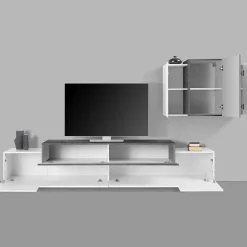 Garnero Arredamenti Parete Attrezzata A Terra|Pareti Attrezzate-Parete attrezzata 240x180h cm moderna bianco ossido Milos Gihome® Ossido - Bianco Lucido