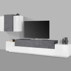 Garnero Arredamenti Parete Attrezzata A Terra|Pareti Attrezzate-Parete attrezzata 240x180h cm moderna bianco ossido Milos Gihome® Ossido - Bianco Lucido