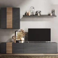 Garnero Arredamenti Parete Attrezzata A Terra|Pareti Attrezzate-Parete attrezzata 301x210h cm moderna titanio rovere Universal Antracite - Rovere