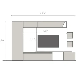 Garnero Arredamenti Parete Attrezzata A Terra|Pareti Attrezzate-Parete attrezzata 300x186h cm moderna beige rovere chiaro Sunset 78
