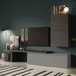 Garnero Arredamenti Parete Attrezzata A Terra|Pareti Attrezzate-Parete attrezzata 260x190h cm moderna antracite grigio scuro Sunset 52