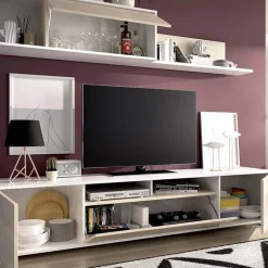 Garnero Arredamenti Parete Attrezzata A Terra|Pareti Attrezzate-Parete attrezzata 200x140h cm moderna rovere bianco lucido Isador Bianco Lucido - Rovere