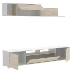 Garnero Arredamenti Parete Attrezzata A Terra|Pareti Attrezzate-Parete attrezzata 200x140h cm moderna rovere bianco lucido Isador Bianco Lucido - Rovere