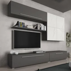 Garnero Arredamenti Parete Attrezzata A Terra|Pareti Attrezzate-Parete attrezzata 268x209h cm moderna bianco marmo grafite Power