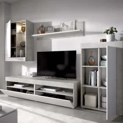 Garnero Arredamenti Parete Attrezzata A Terra|Pareti Attrezzate-Parete attrezzata 254x294h cm moderna bianco opaco cemento Freddy