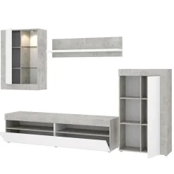 Garnero Arredamenti Parete Attrezzata A Terra|Pareti Attrezzate-Parete attrezzata 254x294h cm moderna bianco opaco cemento Freddy