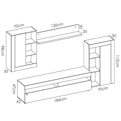 Garnero Arredamenti Parete Attrezzata A Terra|Pareti Attrezzate-Parete attrezzata 254x294h cm moderna bianco opaco cemento Freddy