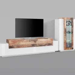 Garnero Arredamenti Parete Attrezzata A Terra|Pareti Attrezzate-Parete attrezzata 290x121h cm moderna bianco lucido acero Milos Gihome® Bianco Lucido - Rovere Rustico