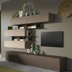 Garnero Arredamenti Parete Attrezzata A Terra|Pareti Attrezzate-Parete attrezzata 276x190h cm moderna tortora marrone bronzo Sunset 26 Tortora - Bronzo