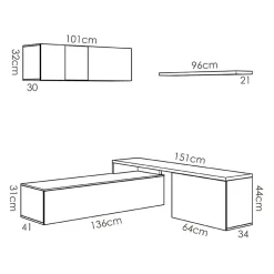 Garnero Arredamenti Parete Attrezzata A Terra|Pareti Attrezzate-Parete attrezzata 201x155h cm moderna rovere naturale bianco lucido Gomer