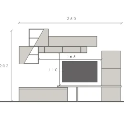 Garnero Arredamenti Parete Attrezzata A Terra|Pareti Attrezzate-Parete attrezzata 280x202h cm moderna bianco grigio antracite Sunset 82