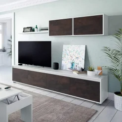 Garnero Arredamenti Parete Attrezzata A Terra|Pareti Attrezzate-Parete attrezzata 200x145h cm  moderna soggiorno bianco opaco ossido Itaca Ossido - Bianco opaco