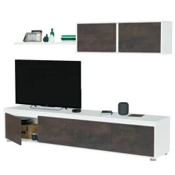 Garnero Arredamenti Parete Attrezzata A Terra|Pareti Attrezzate-Parete attrezzata 200x145h cm  moderna soggiorno bianco opaco ossido Itaca Ossido - Bianco opaco