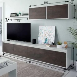 Garnero Arredamenti Parete Attrezzata A Terra|Pareti Attrezzate-Parete attrezzata 200x145h cm  moderna soggiorno bianco opaco ossido Itaca Ossido - Bianco opaco