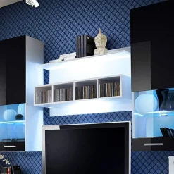 Garnero Arredamenti Parete Attrezzata A Terra|Pareti Attrezzate-Parete attrezzata 300x190h cm moderna bianco opaco nero lucido Baltimora Gihome® Nero Lucido - Bianco opaco