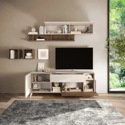 Garnero Arredamenti Parete Attrezzata A Terra|Pareti Attrezzate-Parete attrezzata 181x205h cm moderna beige rovere scuro Witty Noce - Beige