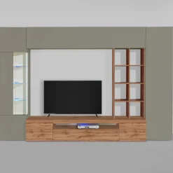 Garnero Arredamenti Parete Attrezzata A Terra|Pareti Attrezzate-Parete attrezzata 290x190h cm moderna tortora rovere Zenith Tortora - Rovere