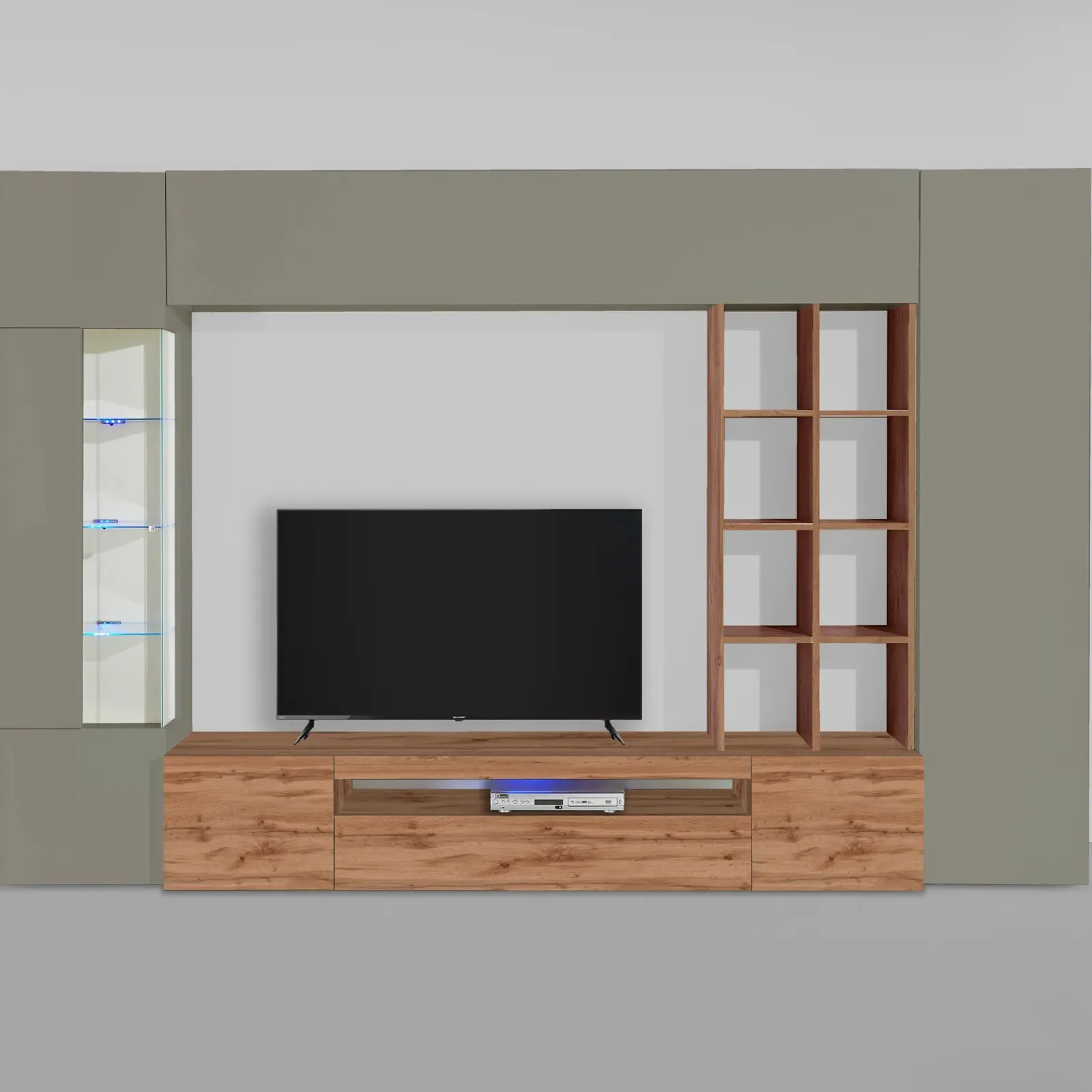 Garnero Arredamenti Parete Attrezzata A Terra|Pareti Attrezzate-Parete attrezzata 290x190h cm moderna tortora rovere Zenith Tortora - Rovere