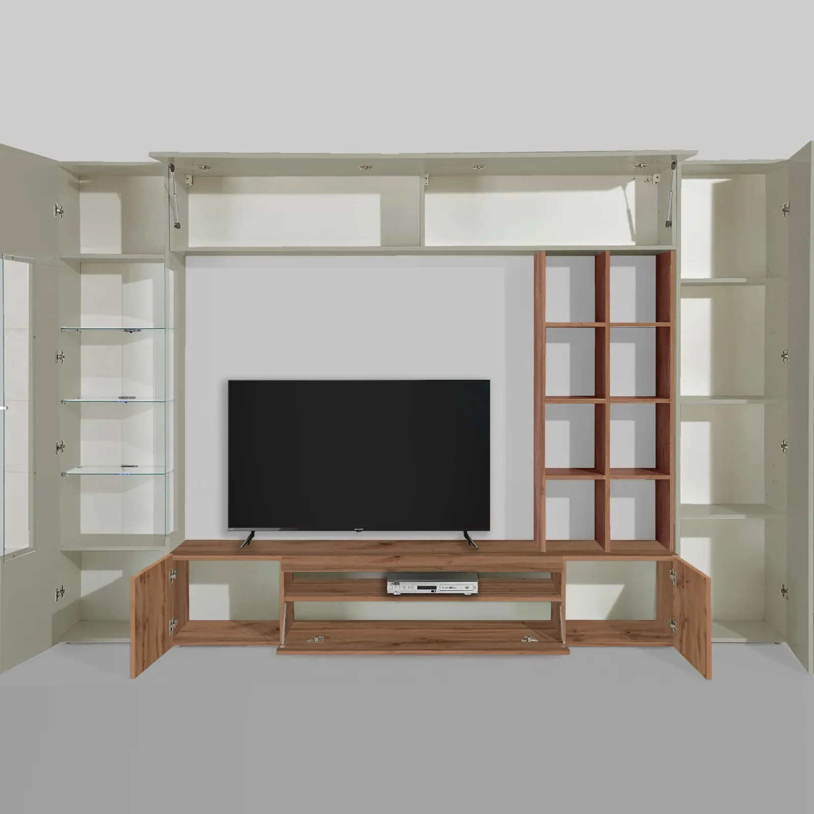 Garnero Arredamenti Parete Attrezzata A Terra|Pareti Attrezzate-Parete attrezzata 290x190h cm moderna tortora rovere Zenith Tortora - Rovere